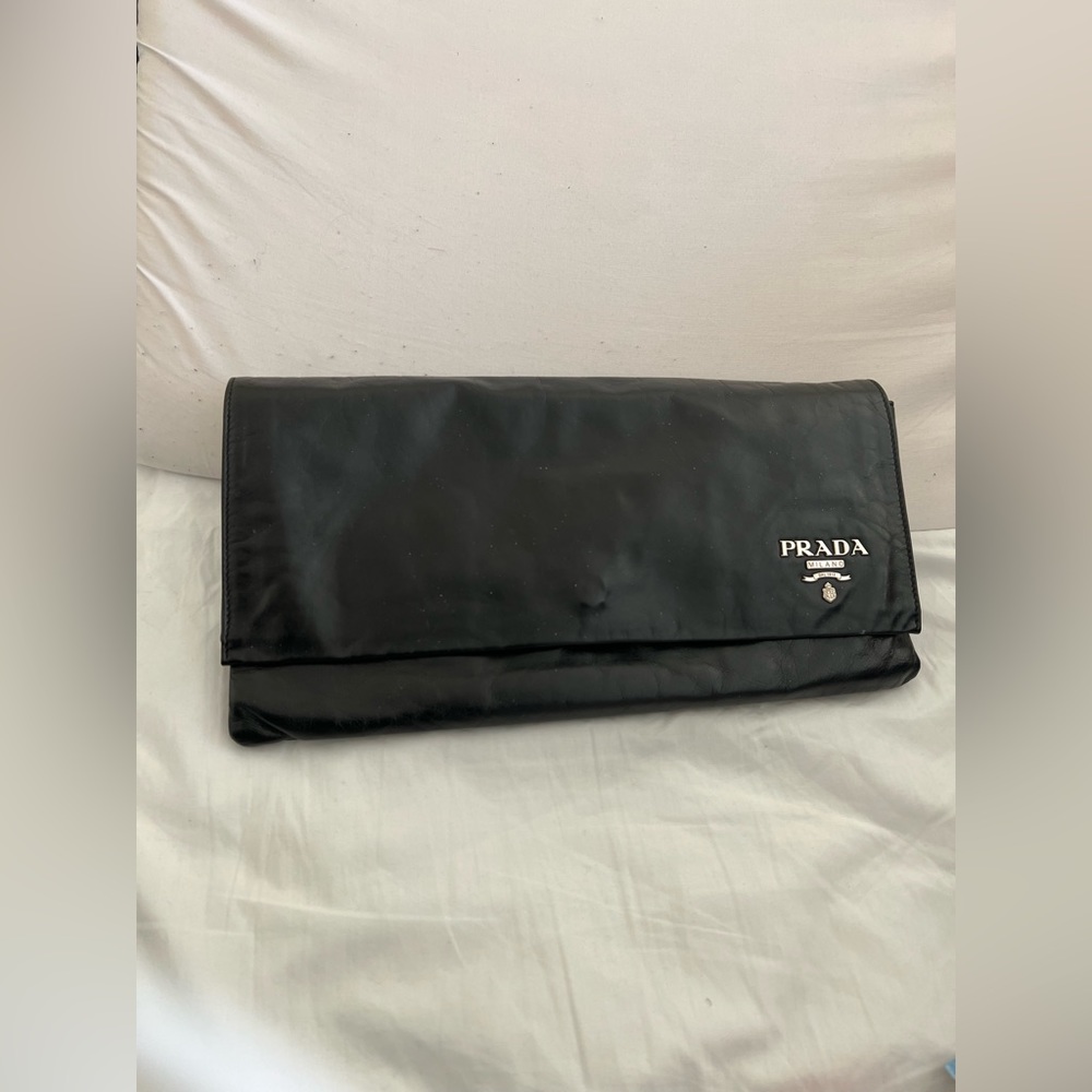 Prada soft black leather clutch bag - pre-owned + dust bag